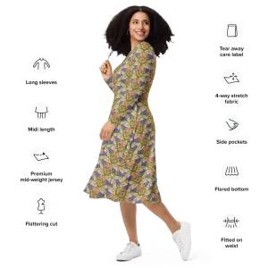 Long Sleeve Midi Dress (Her/Muliebris)(Rind#5 Ouroboros Butterfly Purple Logo) RJSTHS2022 RJS