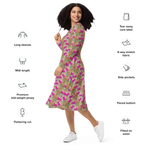 Long Sleeve Midi Dress (Her/Muliebris)(Rind#8 Ouroboros Butterfly Pink Logo) RJSTHS2022 RJS
