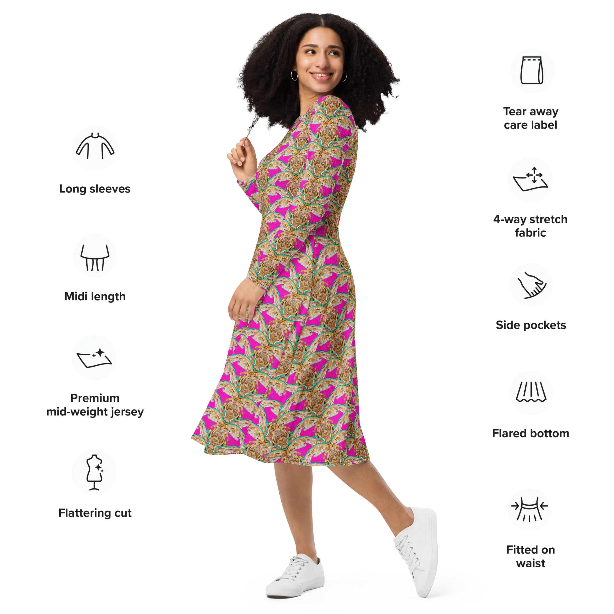 Long Sleeve Midi Dress (Her/Muliebris)(Rind#8 Ouroboros Butterfly Pink Logo) RJSTHS2022 RJS