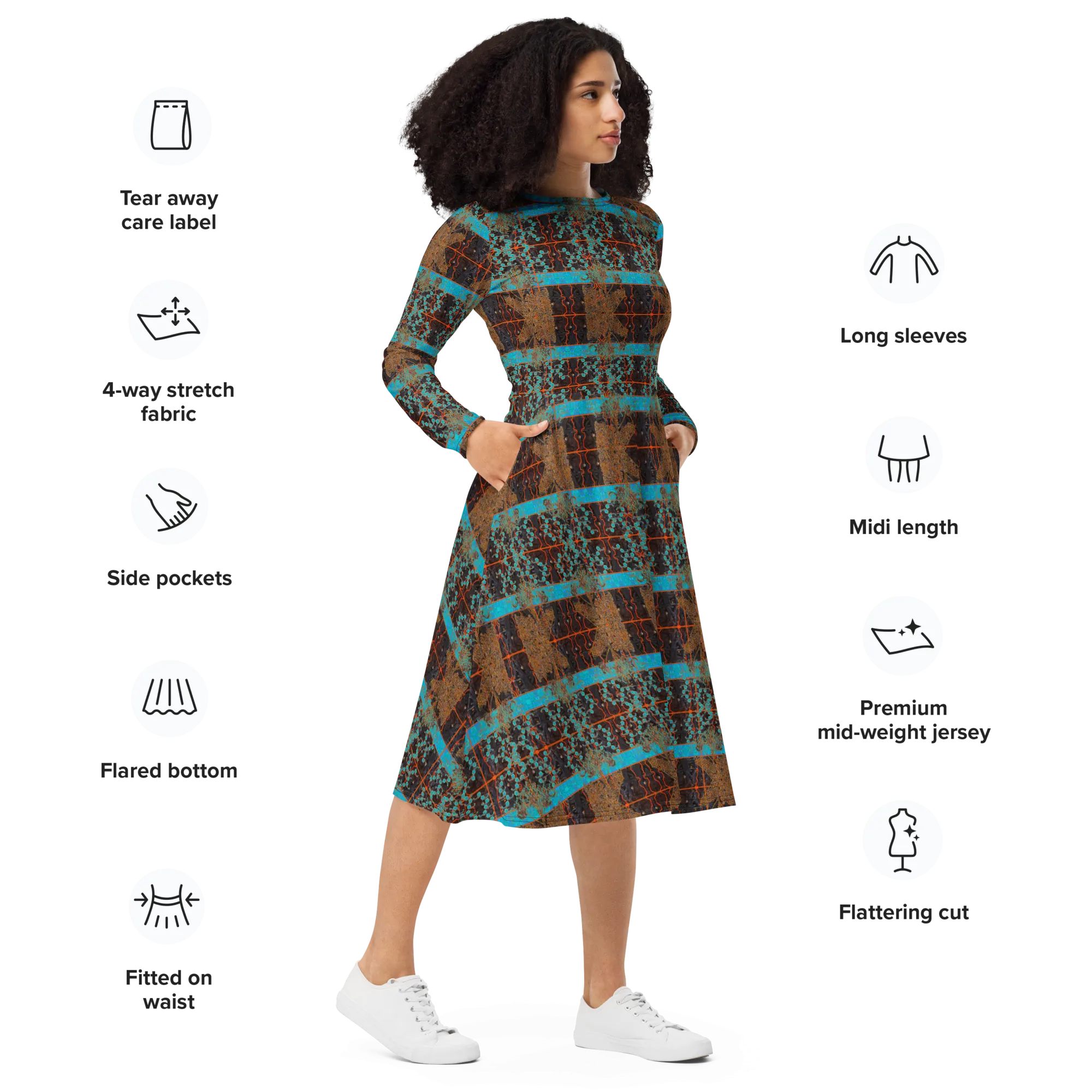 Long Sleeve Midi Dress (Her/Muliebris)(Tree Link WindSong Flower) RJSTH@Fabric#12 RJSTHS2022 RJS