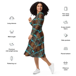 Long Sleeve Midi Dress (Her/Muliebris)(Tree Link WindSong Flower) RJSTH@Fabric#12 RJSTHS2022 RJS