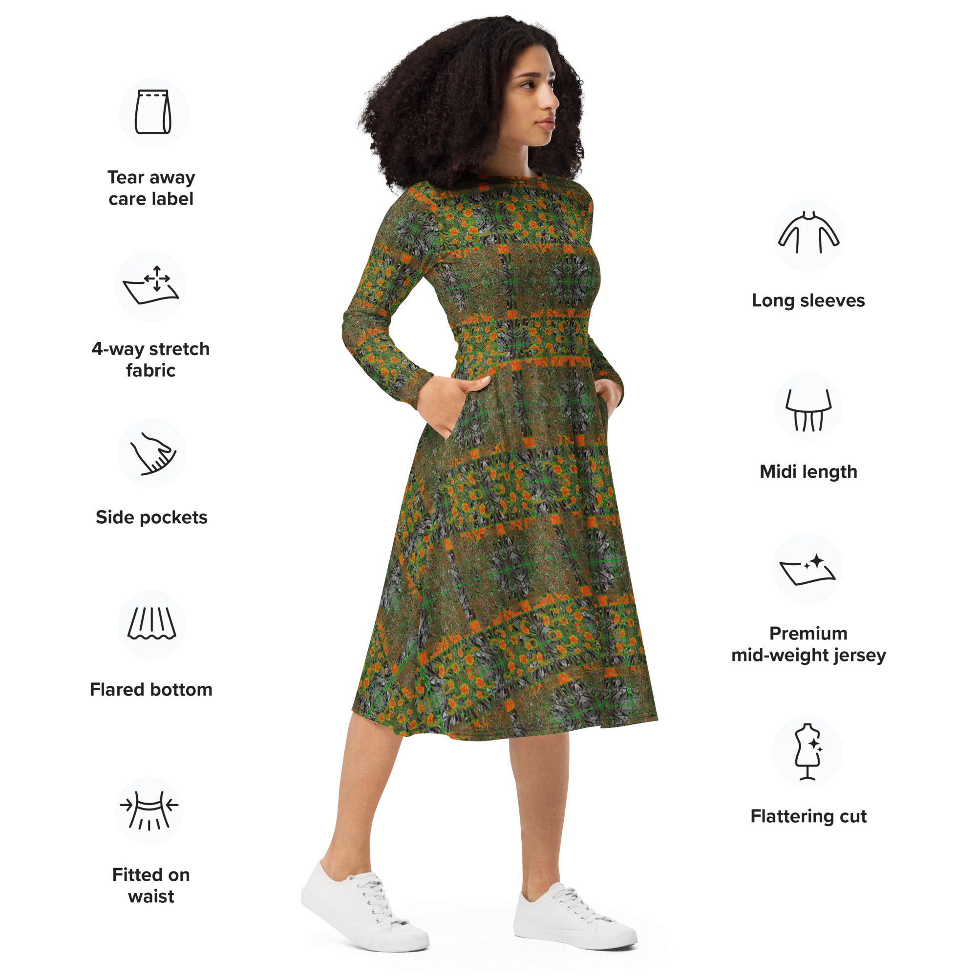 Long Sleeve Midi Dress (Her/Muliebris)(Tree Link WindSong Flower) RJSTH@Fabric#3 RJSTHS2022 RJS