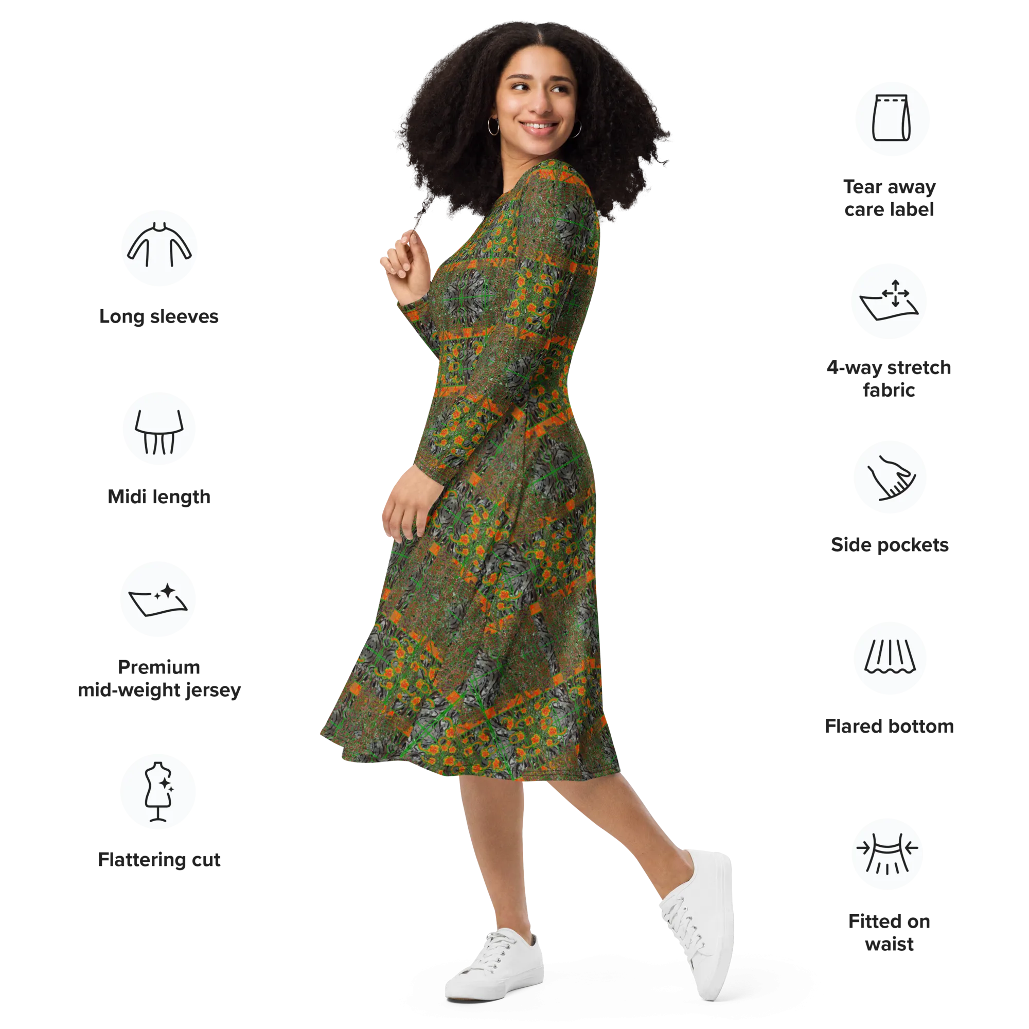 Long Sleeve Midi Dress (Her/Muliebris)(Tree Link WindSong Flower) RJSTH@Fabric#3 RJSTHS2022 RJS