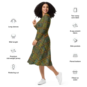 Long Sleeve Midi Dress (Her/Muliebris)(Tree Link WindSong Flower) RJSTH@Fabric#3 RJSTHS2022 RJS