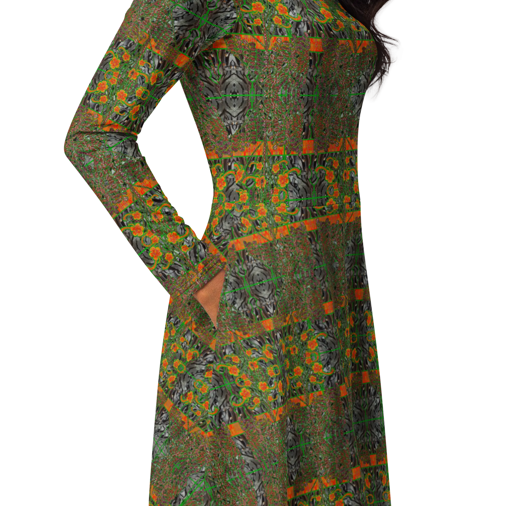 Long Sleeve Midi Dress (Her/Muliebris)(Tree Link WindSong Flower) RJSTH@Fabric#3 RJSTHS2022 RJS