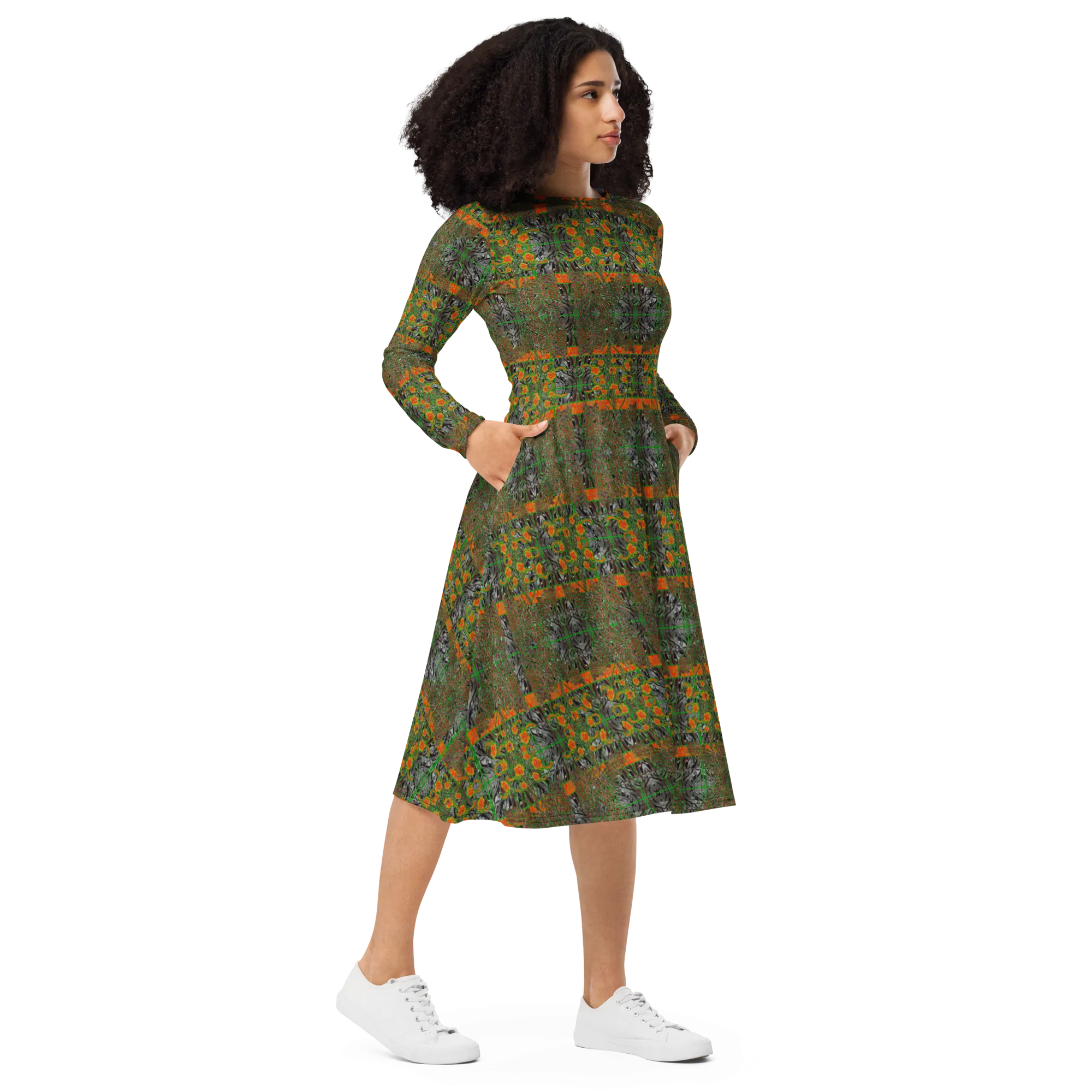 Long Sleeve Midi Dress (Her/Muliebris)(Tree Link WindSong Flower) RJSTH@Fabric#3 RJSTHS2022 RJS