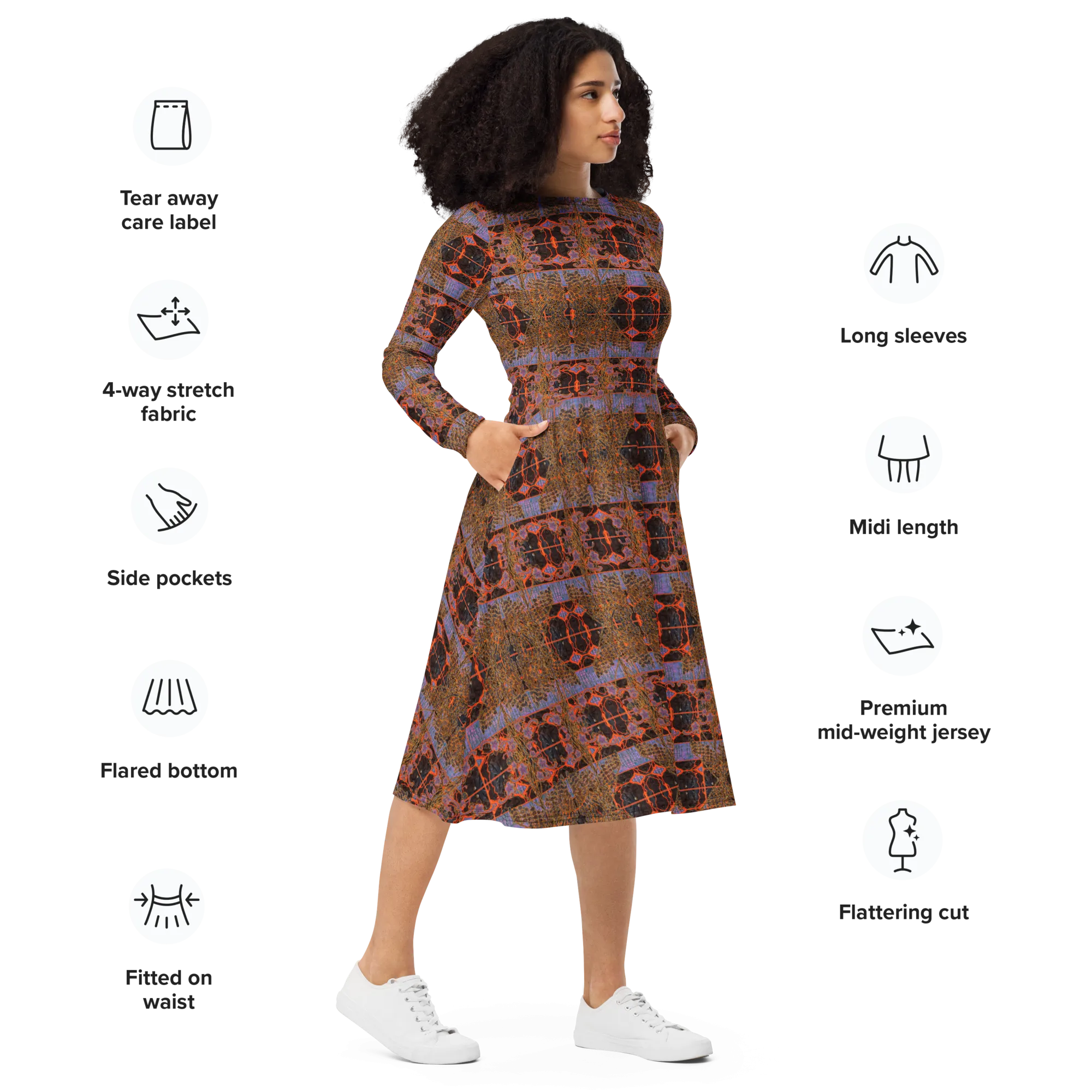 Long Sleeve Midi Dress (Her/Muliebris)(Tree Link WindSong Flower) RJSTH@Fabric#6 RJSTHS2022 RJS