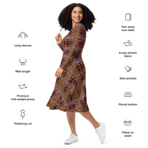 Long Sleeve Midi Dress (Her/Muliebris)(Tree Link WindSong Flower) RJSTH@Fabric#6 RJSTHS2022 RJS