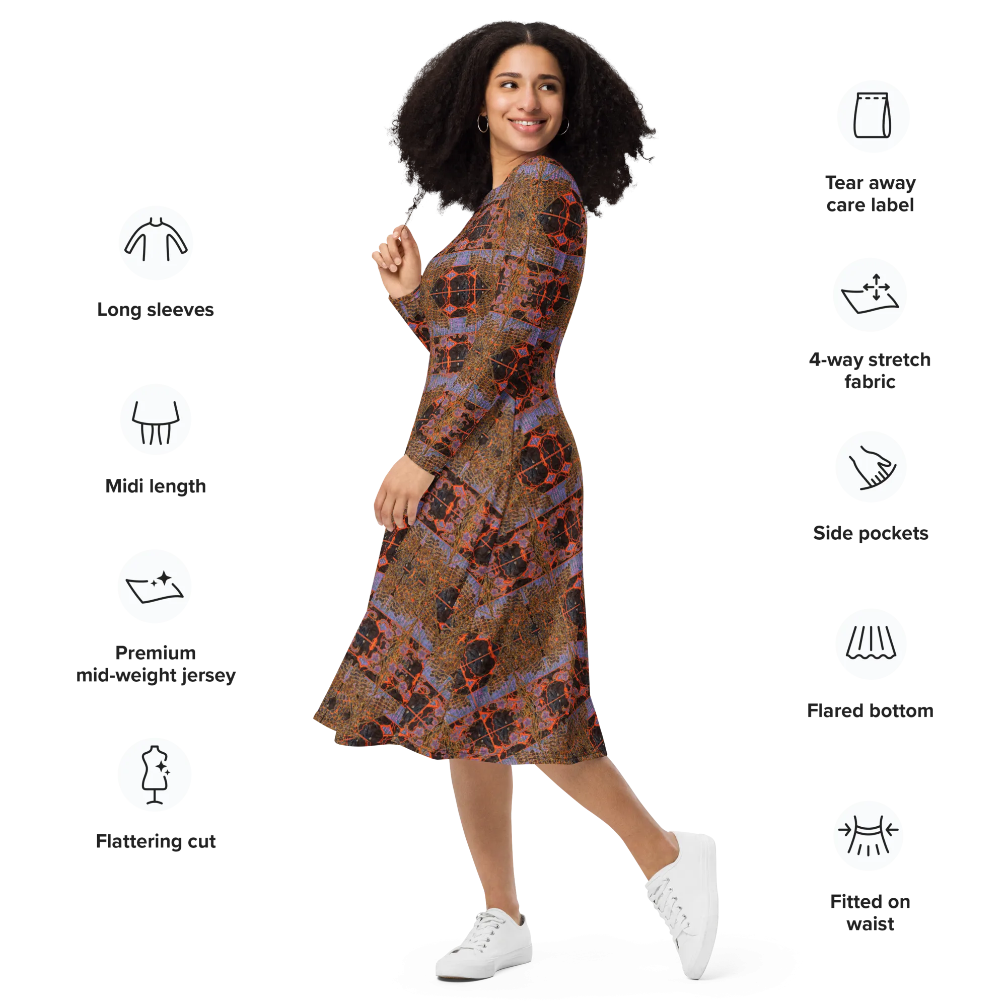 Long Sleeve Midi Dress (Her/Muliebris)(Tree Link WindSong Flower) RJSTH@Fabric#6 RJSTHS2022 RJS