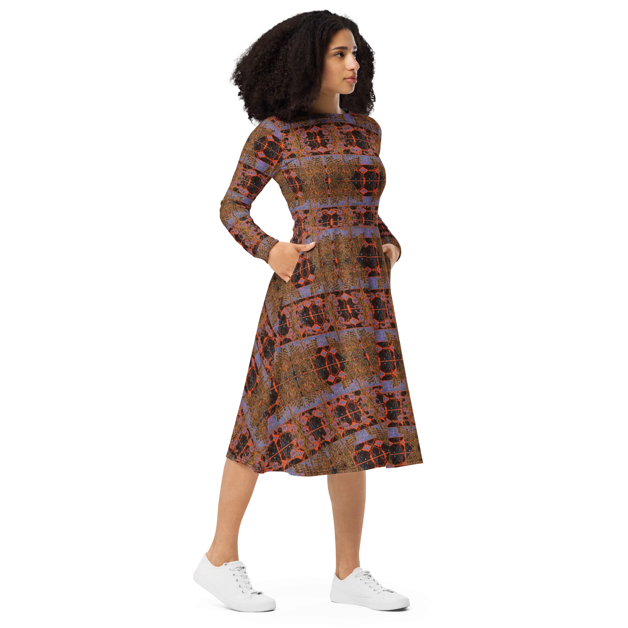Long Sleeve Midi Dress (Her/Muliebris)(Tree Link WindSong Flower) RJSTH@Fabric#6 RJSTHS2022 RJS