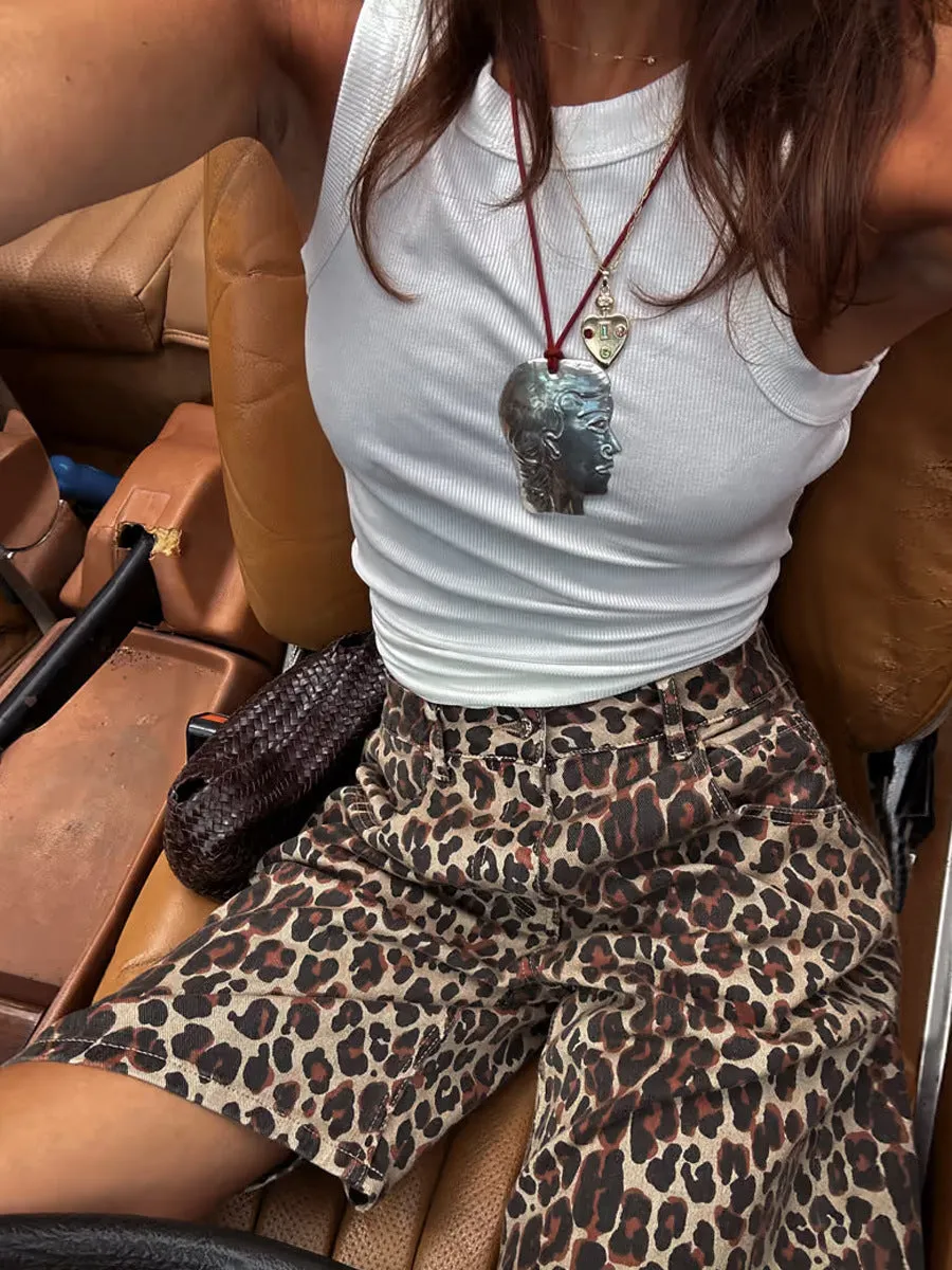 Low Waist Leopard Print Cotton Shorts | Retro Straight Fit Streetwear for Women