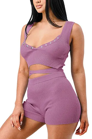 LUXURY KNIT WAIST TIED CROP TOP & SHORT SET(W3127SET) <Bundle>