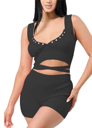 LUXURY KNIT WAIST TIED CROP TOP & SHORT SET(W3127SET) <Bundle>