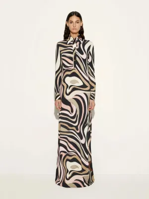 Marmo Print Long Fitted Dress