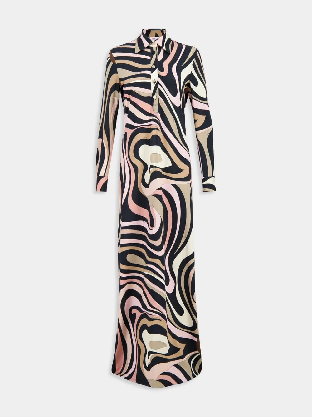 Marmo Print Long Fitted Dress