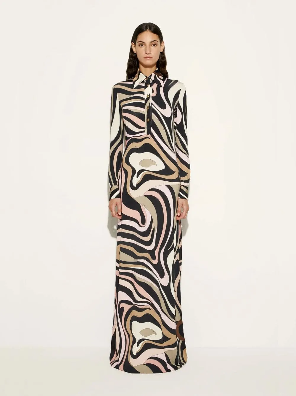 Marmo Print Long Fitted Dress