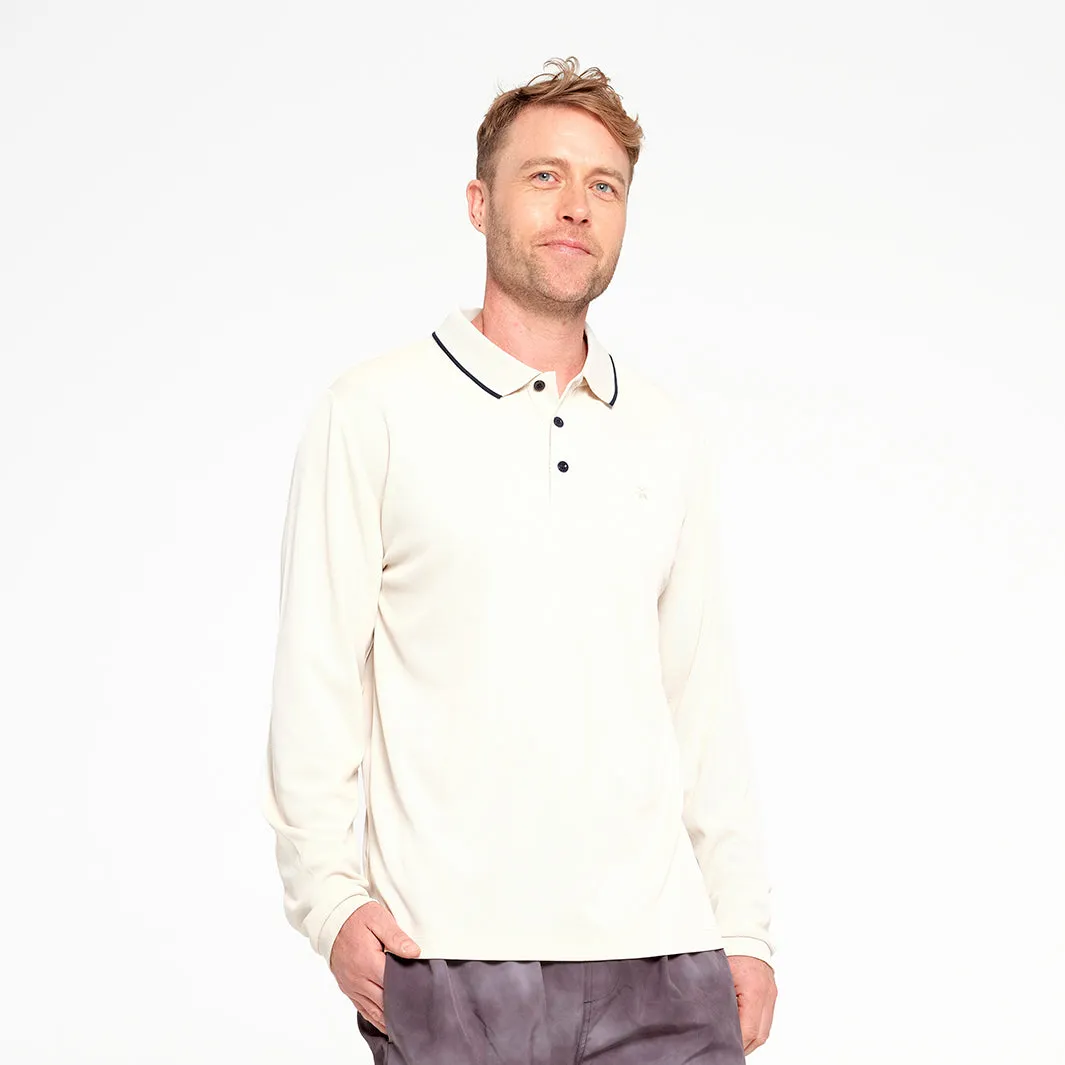 Mens Long Sleeve Polo - Oatmeal