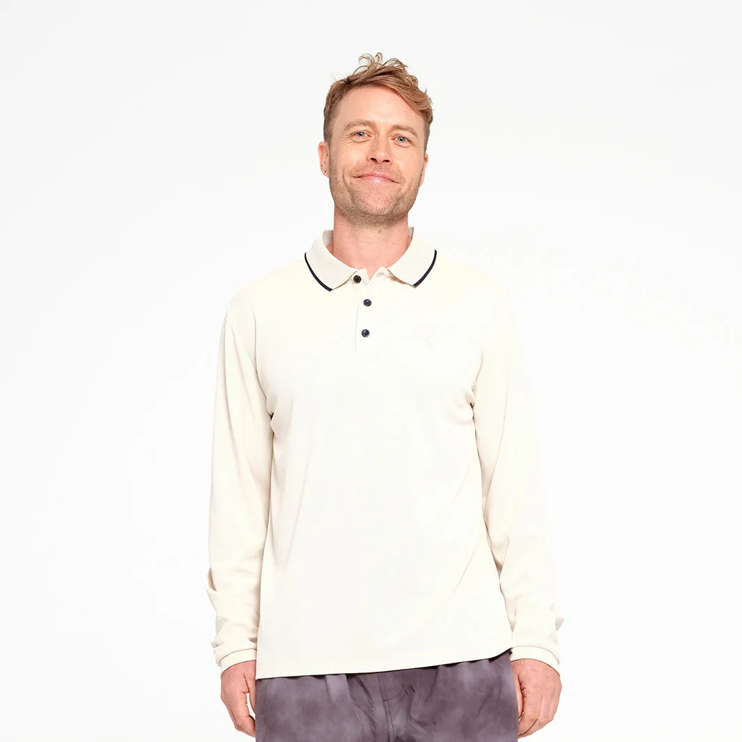 Mens Long Sleeve Polo - Oatmeal