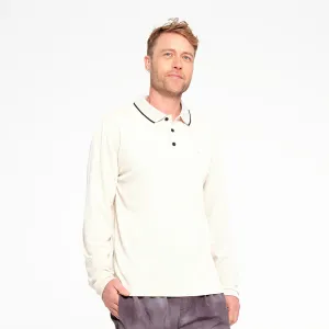 Mens Long Sleeve Polo - Oatmeal