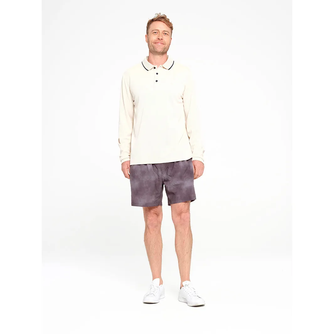 Mens Long Sleeve Polo - Oatmeal
