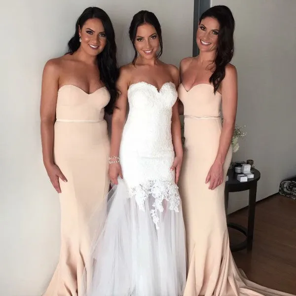 Mermaid Sweetheart Long Tight Satin Cheap Bridesmaid Dresses, QB0039