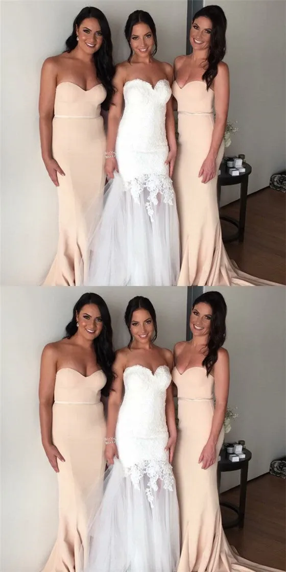 Mermaid Sweetheart Long Tight Satin Cheap Bridesmaid Dresses, QB0039