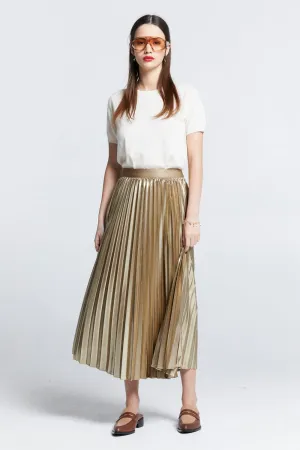 Metallic Sunray Pleated Skirt Gold
