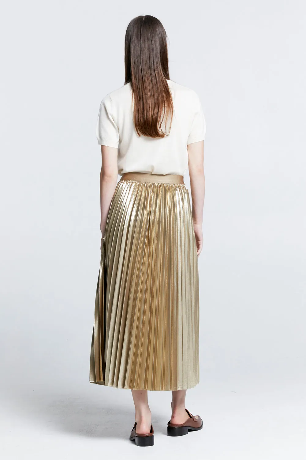 Metallic Sunray Pleated Skirt Gold