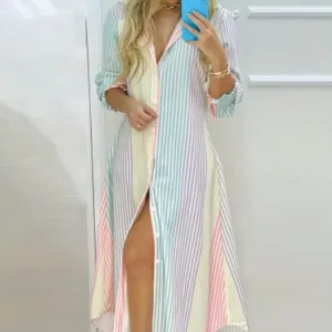Modern Color Block Line Shirt Dress