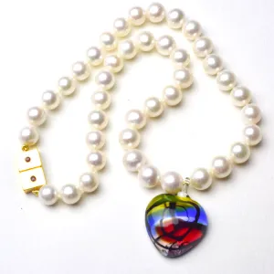 Murano Glass Heart and Pearl Necklace #1