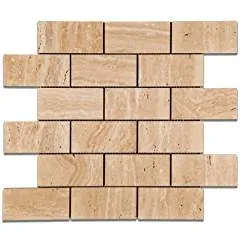 Mut Mocha Travertine 2 X 4 Brick Polished Mosaic Tile - Lot of 50 Sheets