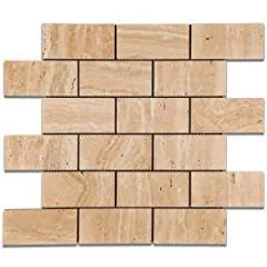 Mut Mocha Travertine 2 X 4 Brick Polished Mosaic Tile - Lot of 50 Sheets