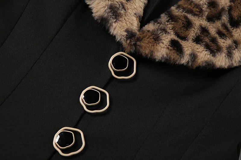 New Women's Clothing for Autumn and Winter! Retro Sexy Hot Girl Leopard Print Fur Collar Cardigan with Design Sense, Waist-Cinching and Slim-Fitting Jacket. C-241023-3