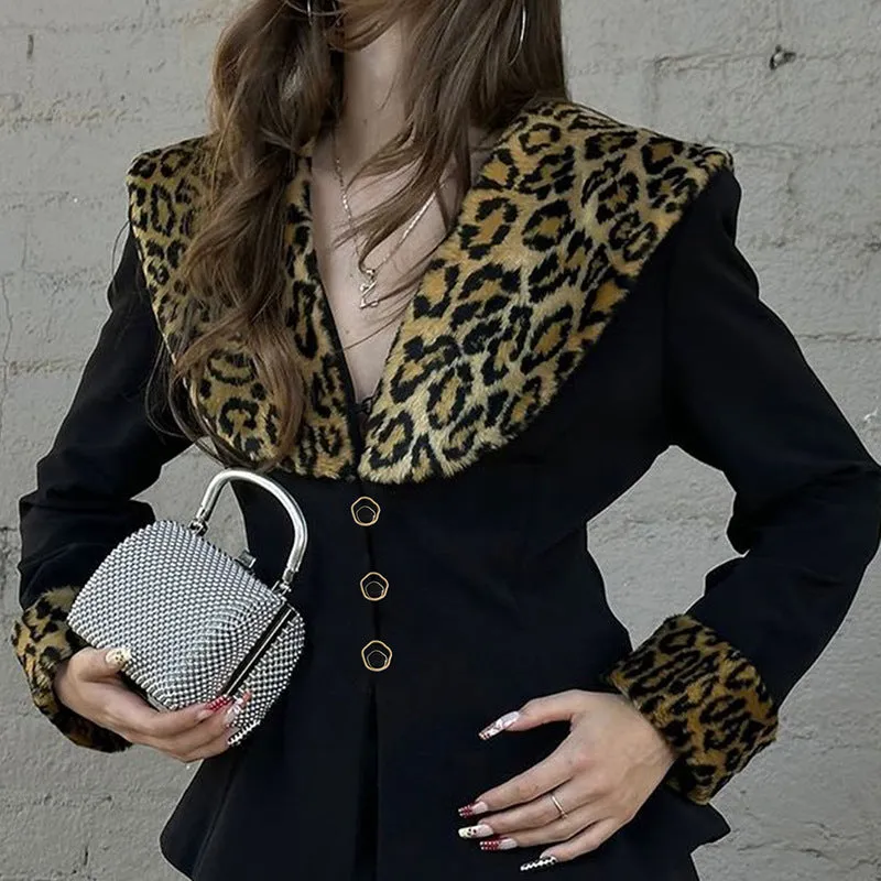 New Women's Clothing for Autumn and Winter! Retro Sexy Hot Girl Leopard Print Fur Collar Cardigan with Design Sense, Waist-Cinching and Slim-Fitting Jacket. C-241023-3