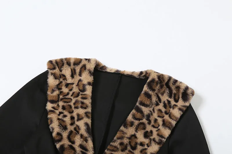 New Women's Clothing for Autumn and Winter! Retro Sexy Hot Girl Leopard Print Fur Collar Cardigan with Design Sense, Waist-Cinching and Slim-Fitting Jacket. C-241023-3
