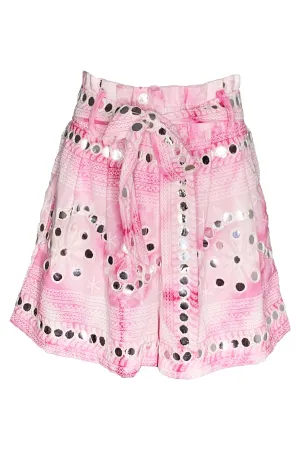 Nomad Print Paper Bag Shorts in Tie Dye Fuchsia