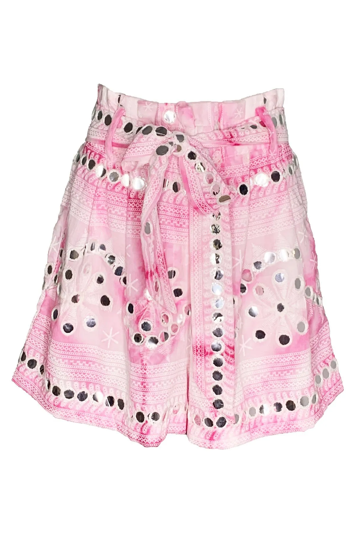 Nomad Print Paper Bag Shorts in Tie Dye Fuchsia