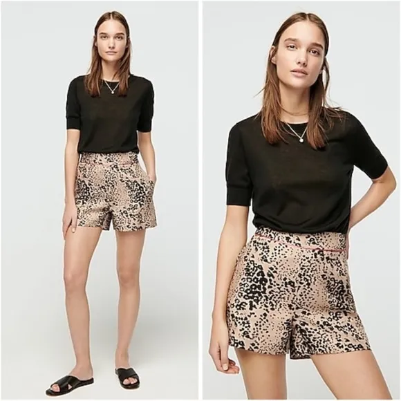 NWT J. Crew High Rise Linen Trouser Short in Leopard Print 6