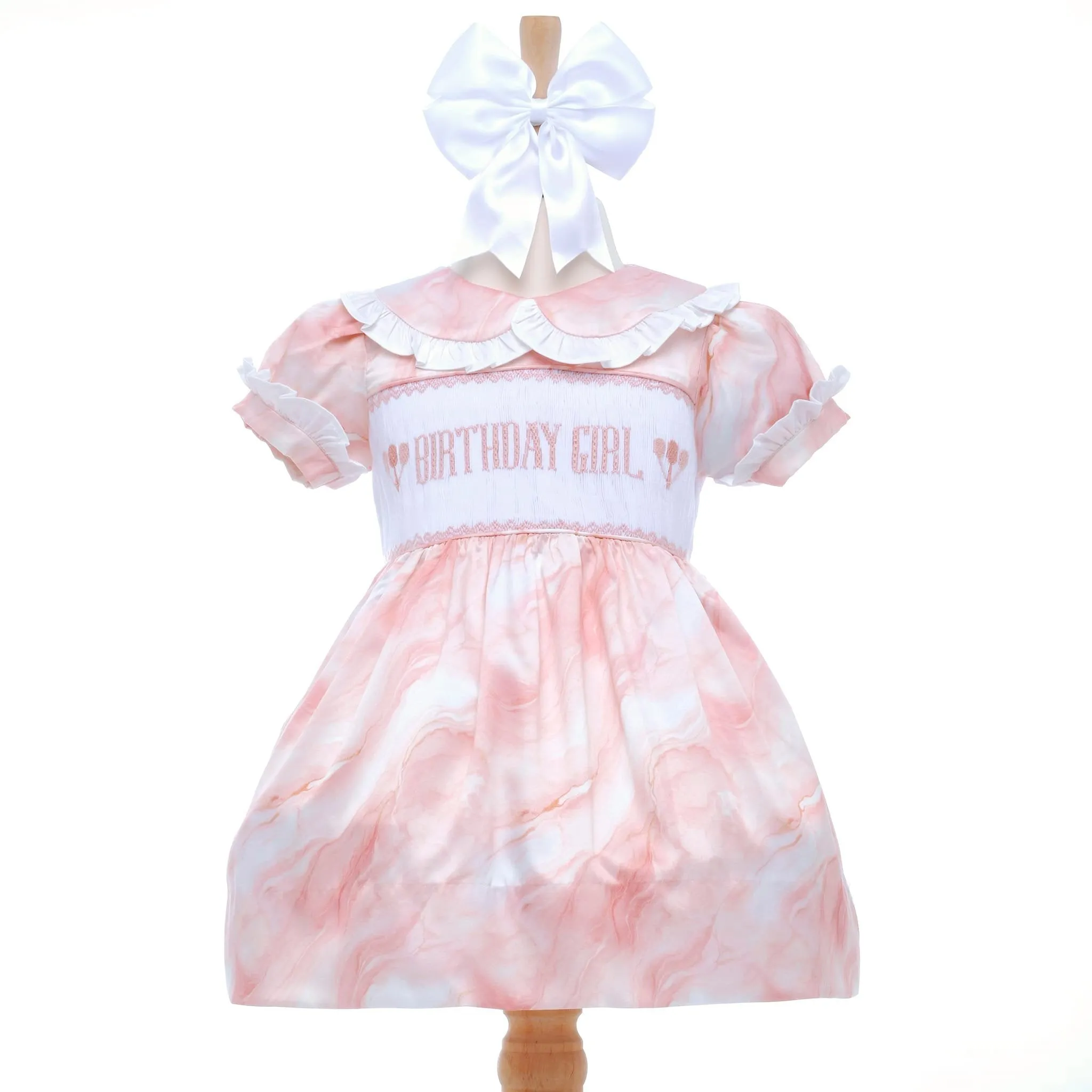 Ocean Baby Birthday Girl Smocked Petticoat Layered Marble Dress - (9M-7Yrs)