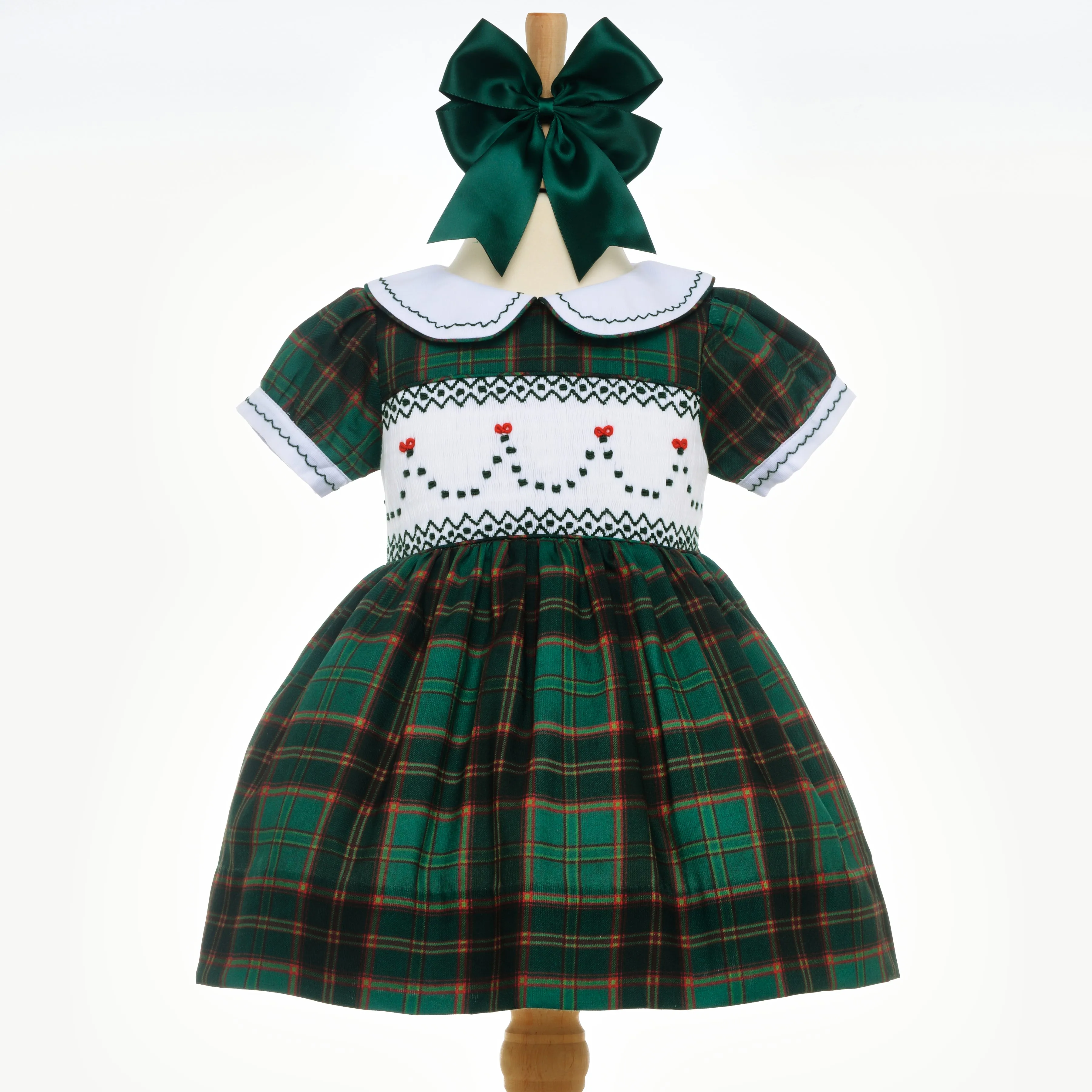 Ocean Baby Girls Hunter Green Plaid Smocked Petticoat Layered Dress (NB-10Yrs)