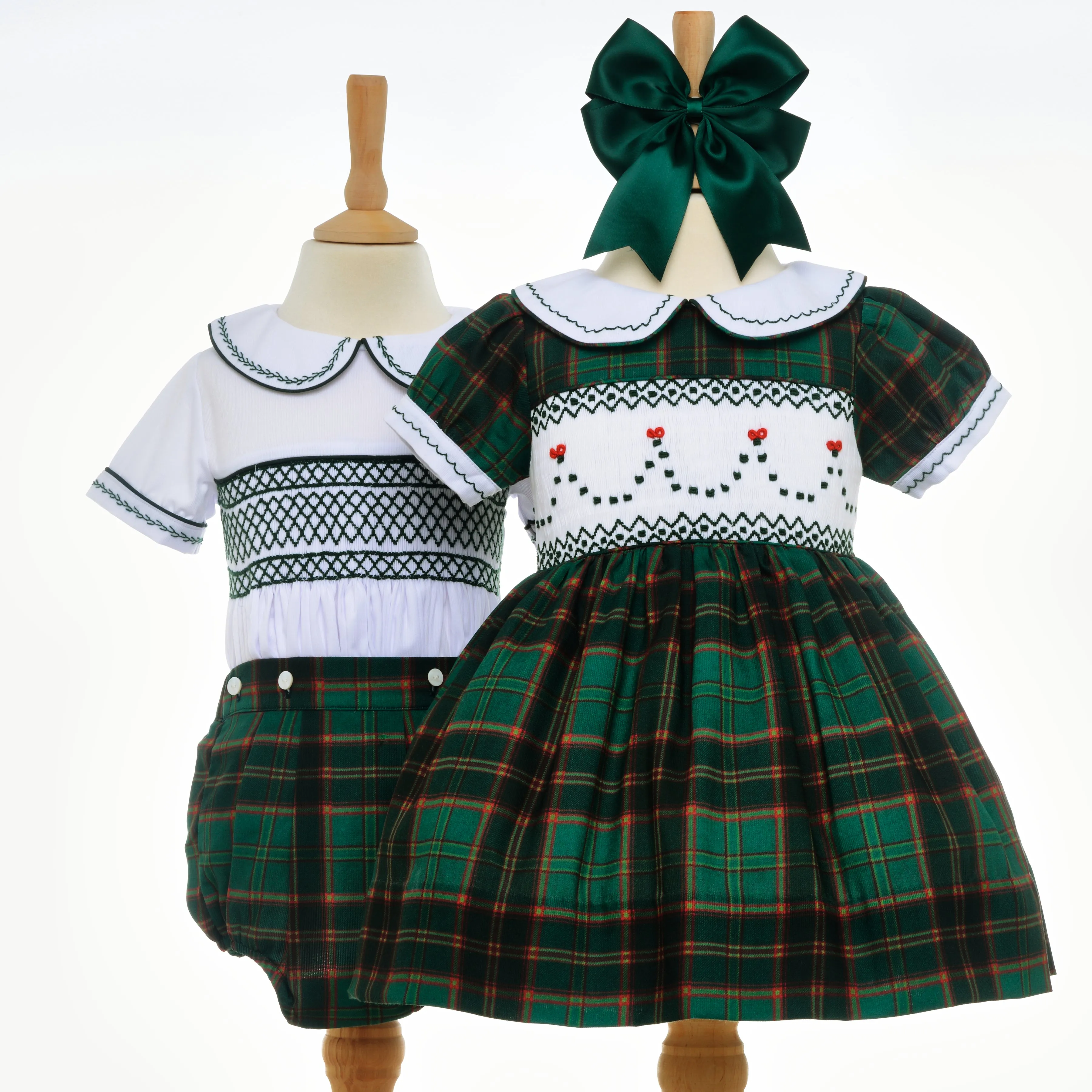 Ocean Baby Girls Hunter Green Plaid Smocked Petticoat Layered Dress (NB-10Yrs)