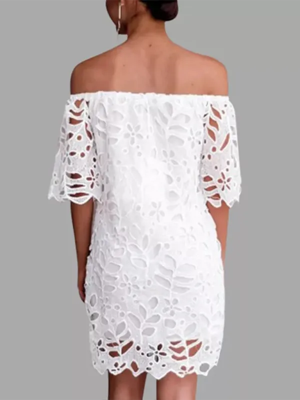 Off-Shoulder Knee-Length Dress with Floral Cut-Out Design