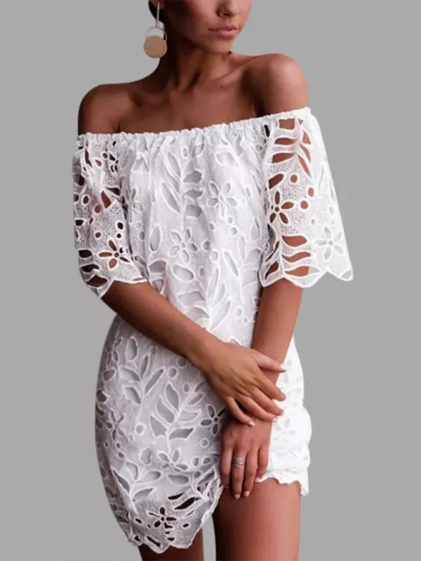 Off-Shoulder Knee-Length Dress with Floral Cut-Out Design