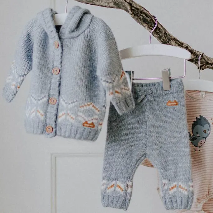 Pantalon bleu de maille, naissance || Blue knitted pants, newborn