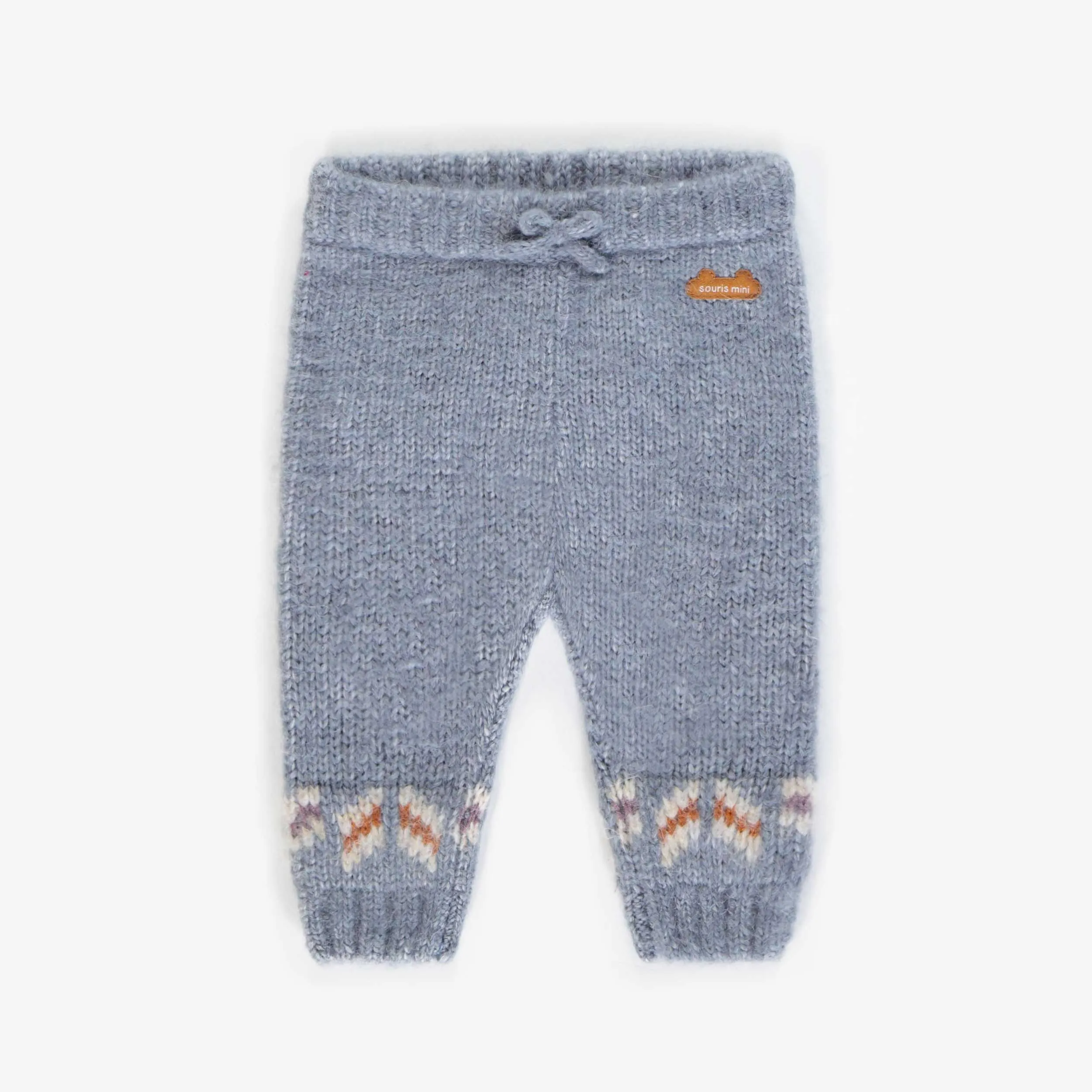 Pantalon bleu de maille, naissance || Blue knitted pants, newborn