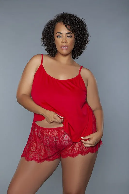 Peyton Lace Cami & Shorts Set – Jersey Knit Top with Sheer Lace Back & Side-Slit Shorts