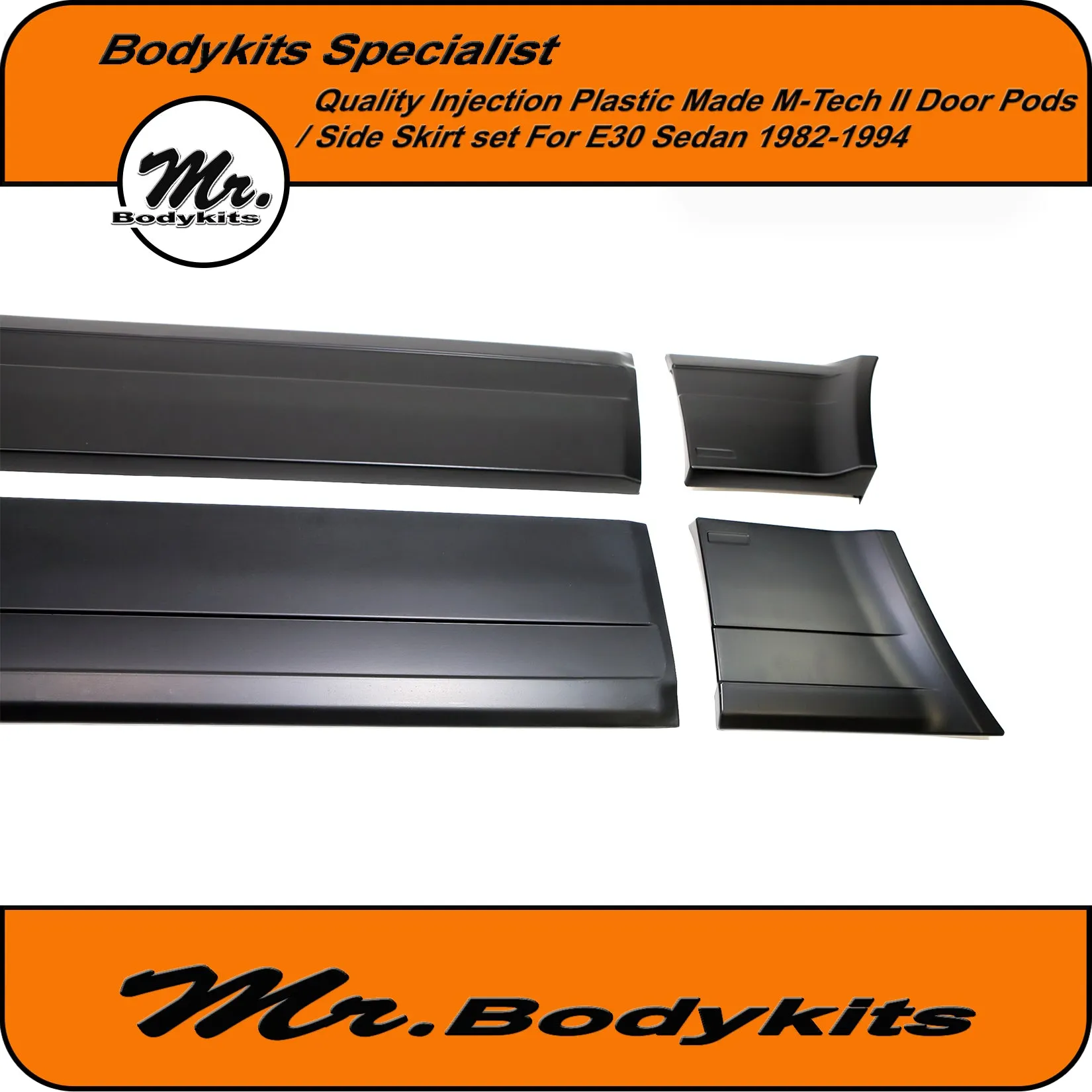 Plastic BMW E30 M-Tech 2 Side Skirts & Door Panel Set - For 1982-1994 Sedan (10PCS)