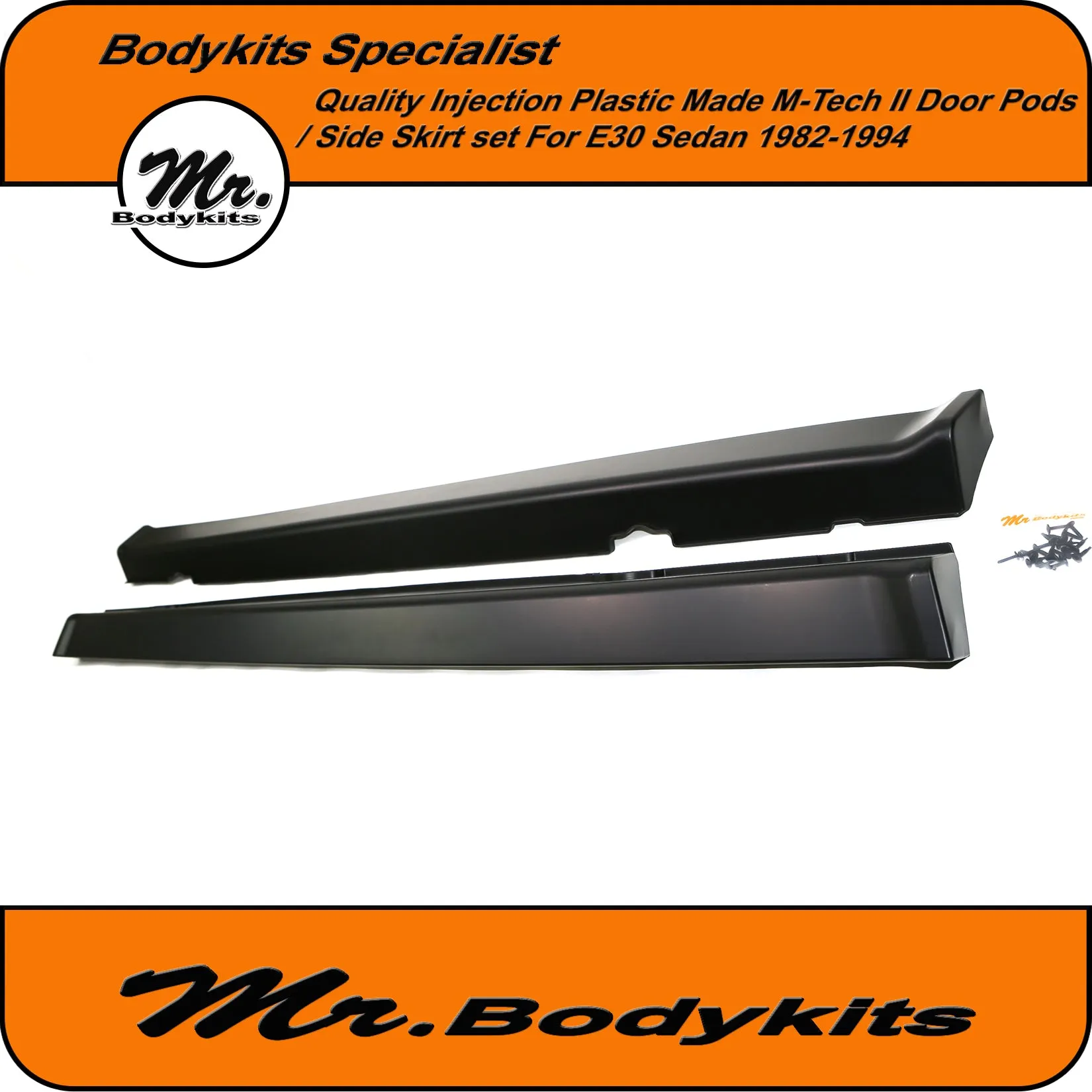 Plastic BMW E30 M-Tech 2 Side Skirts & Door Panel Set - For 1982-1994 Sedan (10PCS)