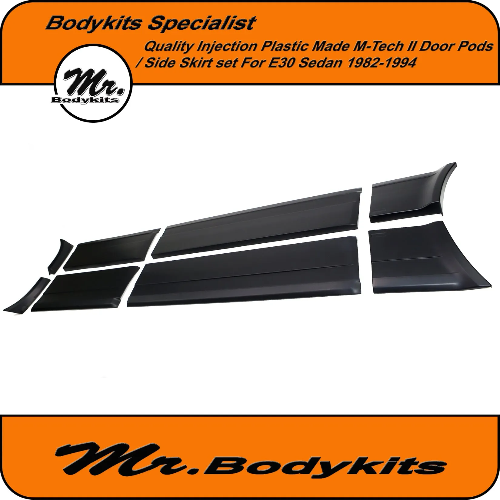 Plastic BMW E30 M-Tech 2 Side Skirts & Door Panel Set - For 1982-1994 Sedan (10PCS)