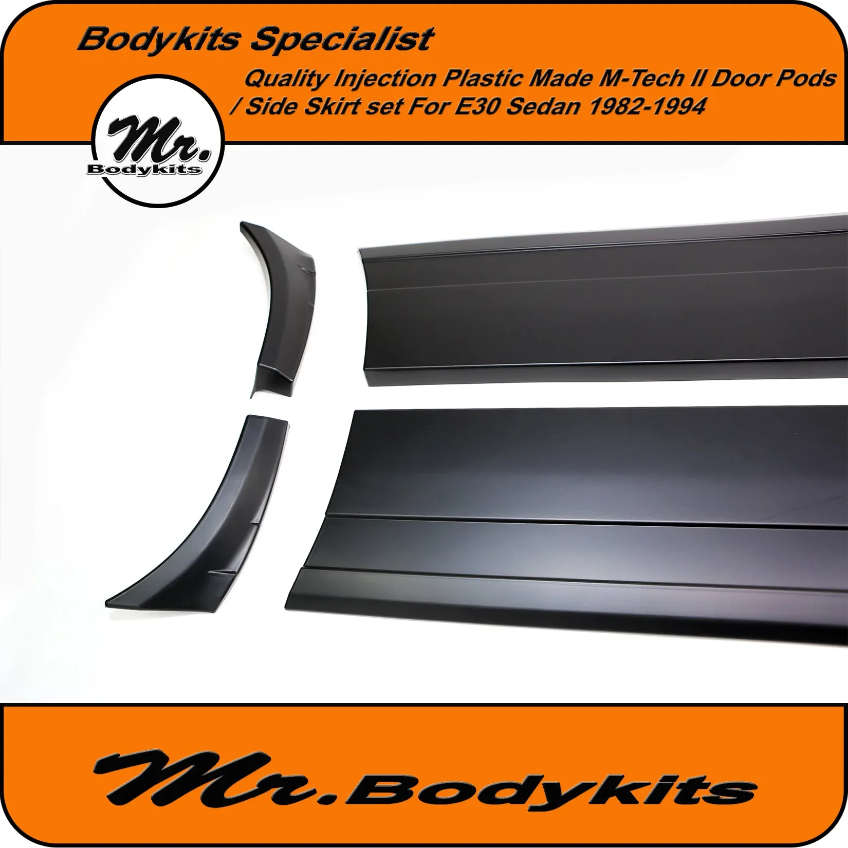 Plastic BMW E30 M-Tech 2 Side Skirts & Door Panel Set - For 1982-1994 Sedan (10PCS)